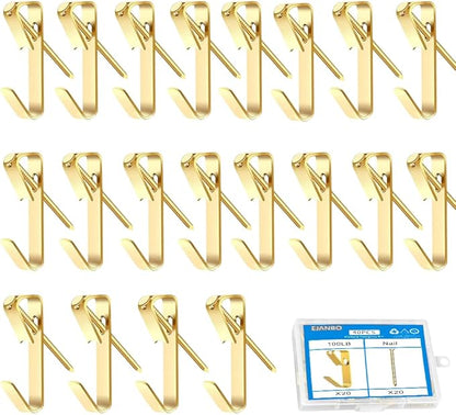 40pcs Picture Hanging Kit,100 lb Picture Hangers,Heavy Duty Picture Hangers,Picture Frame Hooks with Nails,Hanging Nails for Wall Art for Wooden Wall Or Drywall (20Hangers+20Nails)