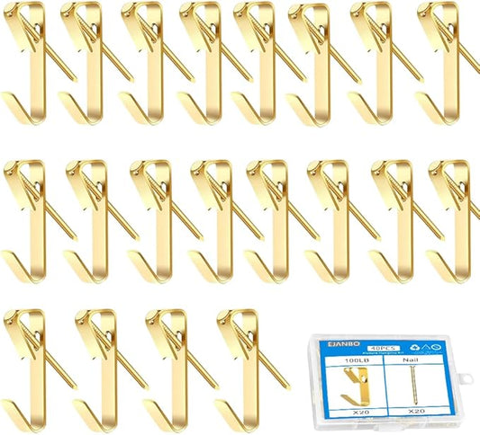 40pcs Picture Hanging Kit,100 lb Picture Hangers,Heavy Duty Picture Hangers,Picture Frame Hooks with Nails,Hanging Nails for Wall Art for Wooden Wall Or Drywall (20Hangers+20Nails)