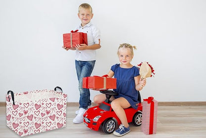 Sanjiaofeng Rectangular Valentine's Day Basket Love Storage Bins,Girls Storage Basket with Handles.Clothers,Books,Kid's Gifts Bins. (Bow Love)