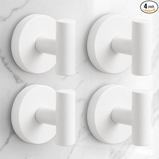 Heavy Duty Suction Cup Hooks for Glass Window,Tile,Mirror,Removable Shower Hooks for Inside Shower,Metal Towel Hooks for Bathroom,4 Pack(White)