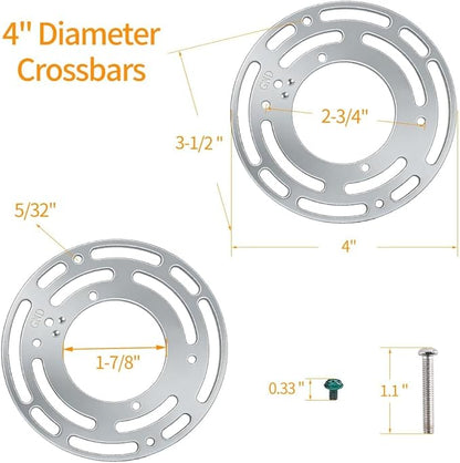 2 Pack Ceiling Fan Adapter Plate, Universal 4 Inch Ceiling Light Mounting Bracket, Steel Junction Box Adapter with Ground Screw, Light Fixture Mounting Bracket, Light Crossbar for Wall or Ceiling