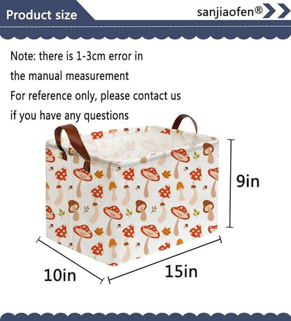 Sanjiaofeng Rectangular Kids Basket Cute Storage Bins,Mushroom Storage Basket with Handles.Clothers,Books,Kid's Gifts Bins. (Mushroom)