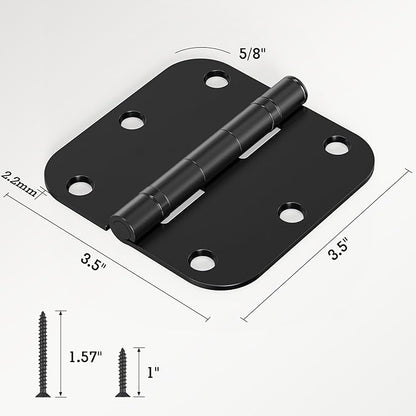 3 Pack Rounded Matte Black Door Hinges 3.5 Inch 5/8" Radius No Squeak Ball Bearing Interior 3-1/2"Flat Iron Bifold Residential Standard Bedroom Indoor for Doors 3 ½" Hardware Control House Home Decor