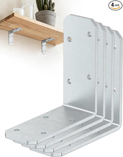 3"x3" L Brackets, 90 Degree Angle Iron, Heavy Duty Steel Corner Brace for Wood Shelves, Post, Floating Shelves, Desk (Galvanized-4 Pcs)