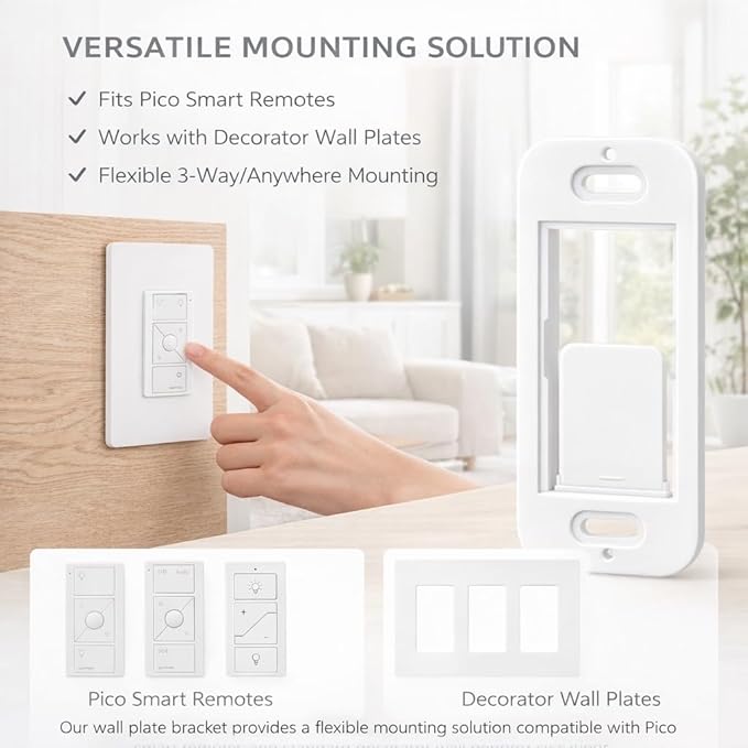 Wall Plate Bracket for Lutron Caseta Pico Remote (4 Pack) | Snap-in Wall Mount Holder for Lutron Pico Smart Remote | Seamless No-Wobble Installation | Durable Low-Profile Wall Bracket