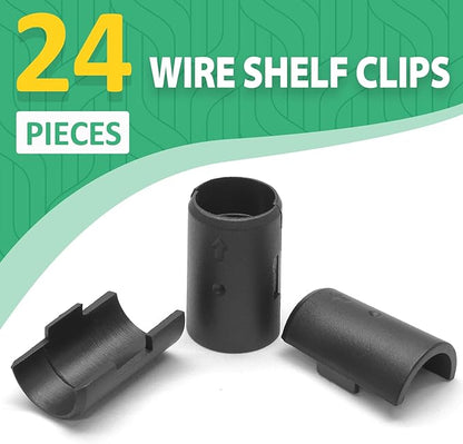 Luomorgo 24 Pcs 3/4 Inch Wire Shelf Clips, Plastic Shelf Lock Clips for 3/4" Post Shelving, Heavy Duty Wire Shelving Clips Replacements for Shelves, Racks (Black)