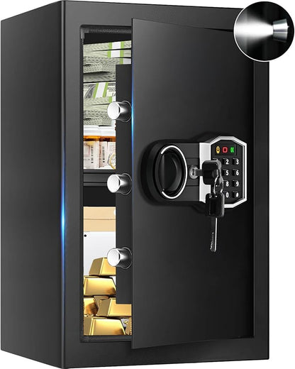 3.4 Cub Large Safes for Home, Security Fire Safe Box with Spare Keys, Alarm System, Digital Keypad and Removable Shelf, Anti-Theft Fireproof and Waterproof Safe Home for Document Medicine Valuables