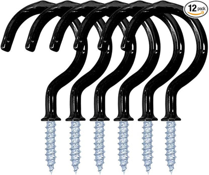 12 Pack Vinyl Coated Ceiling Hooks,Screw-in Mug Hooks,Multi-Function Wall Hooks Kitchen Hooks Cup Hooks for Indoors Outdoors (Black, 1-1/4 Inch)
