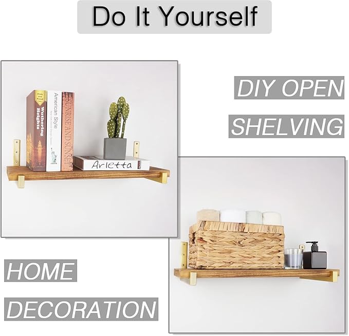 OVOV 6 Pack Heavy Duty Shelf Brackets Wall Mounted Industrial Farmhouse Floating Shelf Brackets with Lip (Gold 6")