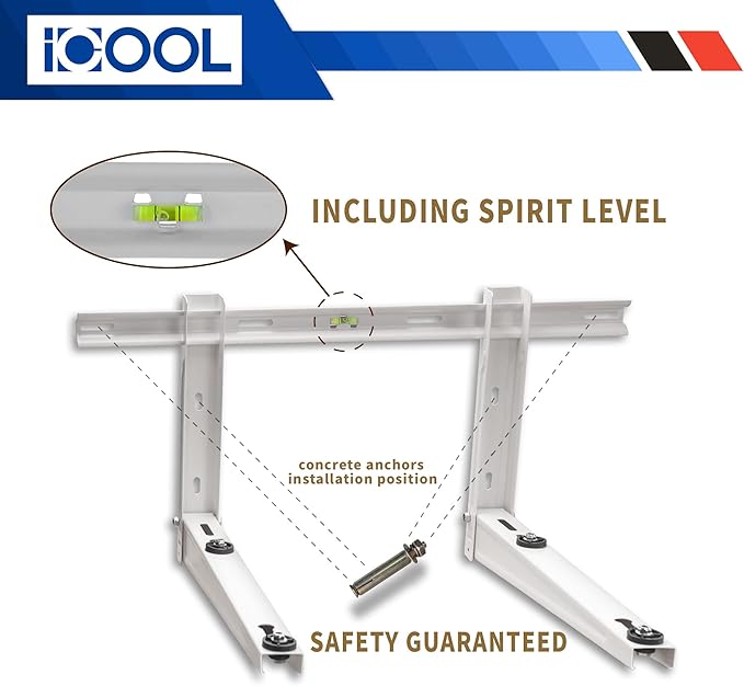 ICOOL Mini Split Wall Mounting Bracket for 9000-36000 BTU Universal Ductless Air Conditioners, Heat Pumps, Compressors & HVAC Systems, Outdoor Heavy Duty Foldable Wall Mount Condenser Bracket