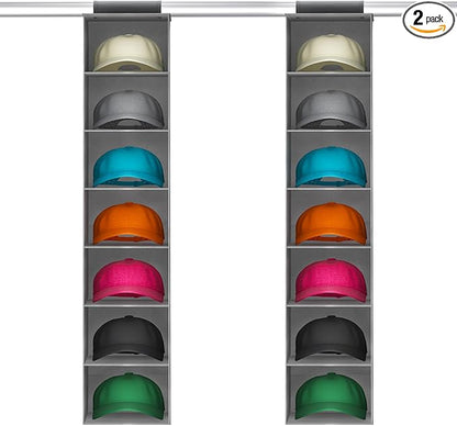 Lifewit Hat Organizer for Baseball Caps, Hat Rack Hanging Storage, Non-Woven Fabric Display Shelf Holds Up to 40 Hats, Cap Holder Hanger for Closet, Bedroom, 7 Compartments, Gray, 2 Pack