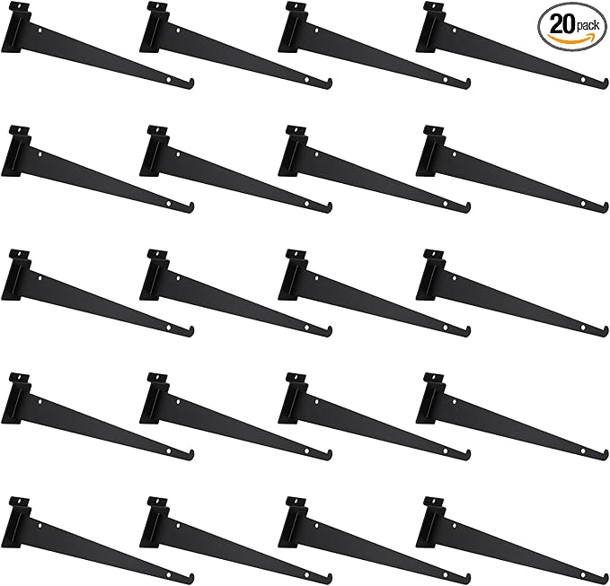 20 Pack Metal Slatwall Shelf Brackets with Lip Heavy Duty, Slatwall Accessory for Panels Shelving, Garage, Retail Display (Black, 12 Inch)