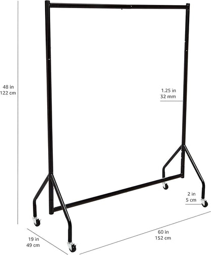 Amazon Basics Heavy Duty Portable Rolling Garment Rack, Hanging Clothes Organizer Rail for Display and Storage, Easy to Assemble, 19 x 60 x 48 inches, Black