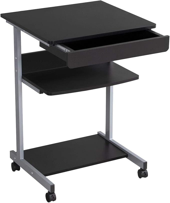 Yaheetech Mobile Computer Desk Cart, Small Rolling Laptop Desk PC Table Workstation with Drawer and Printer Shelf, Writing Desk Table for Small Space/Home Office