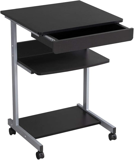 Yaheetech Mobile Computer Desk Cart, Small Rolling Laptop Desk PC Table Workstation with Drawer and Printer Shelf, Writing Desk Table for Small Space/Home Office