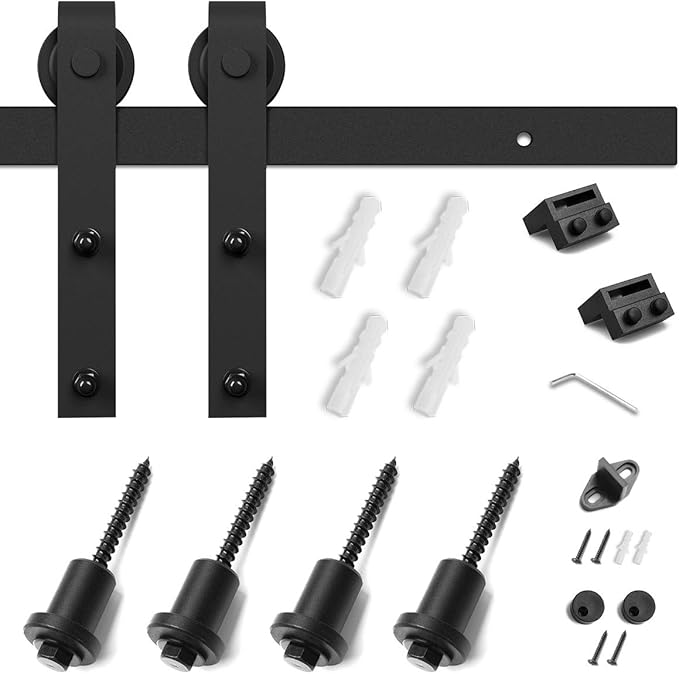 SMARTSTANDARD 5 Feet Heavy Duty Sturdy Sliding Barn Door Hardware Kit-Smoothly and Quietly-Includes Detailed Installation Fit 30" Wide Doorpanel (J Shape Hanger) Black