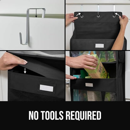 GORILLA GRIP Over The Door Organizer Storage, 5 Deep Hanging Shelves, Holds 50lbs, Closet Organizers Shelf for Bedroom, Shoes, Bathroom, Nursery, Dorm Essentials, 3 Metal Hooks, 58x15 Inches, Black