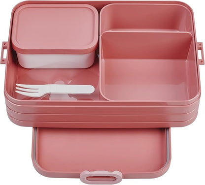 Mepal Bento Box Large - Lunch Box with Bento Box - for 4 Sandwiches or 8 Slices of Bread - Lunch Box for Sandwiches, Small Snacks & Left Overs - Lunch Box Adults - Vivid Mauve