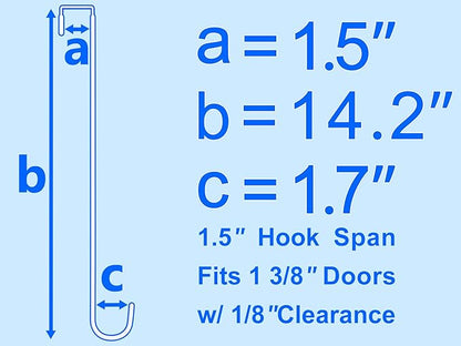 Over the Door Metal Hooks with Plastic Coating 14.2" Fit 0.5" to 1 3/8" Door 4 Pcs Heavy Duty Single Towel Robe Rack Wreath Bathroom Shower Hanger Shoe Organizer Ironing Board Long White