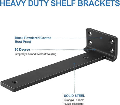 Heavy Duty Shelf Brackets, Floating Shelf Bracket 6 inch 8 Pack L Brackets for Shelves Black Metal Support Bracket for DIY Decorative with Screws