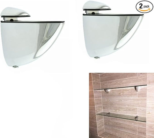 Metal Adjustable Wood/Glass Shelf Bracket Wall Mount 2 Pcs or One Pair, Polished Chrome