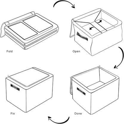 Video Game Storage Bins with Zipper Lid, Collapsible Fabric Storage Basket with Leather Handles Closet Shelf Cloth Organizer Basket for Nursery Bedroom Clothes Toy