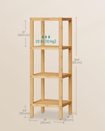 SONGMICS 4-Tier Bamboo Shelf, Narrow Bathroom Shelf, Standing Towel Rack, Corner Rack, for Kitchen, Living Room, Bedroom, Entryway, Bathroom, Natural UBCB54Y