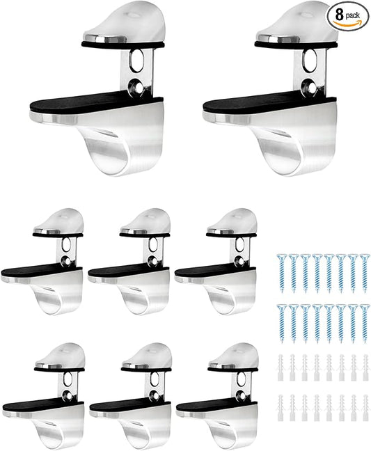 QWORK Adjustable Zinc Alloy Glass Shelf Brackets 8 Pack – Stable Support for Bathroom, Kitchen & Display Shelving