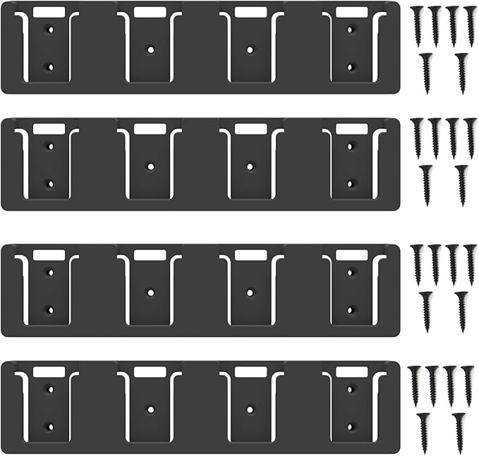Battery Rack Compatible with DeWalt 20V Battery Holder, Mount 4 Slot Bulk Battery Garage Tool, Tools for Dewallt 20v , Wall Display Hook Holder (Black-4pc)