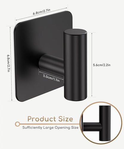 4 Pack Large Heavy Duty Wall Hooks - 26lb Max, Stainless Steel Adhesive Towel Hook, Shower Hooks for Hanging Towel, Coat, Robe, Wall Hook for Use in Bathroom, Kitchen and Door, Matte Black