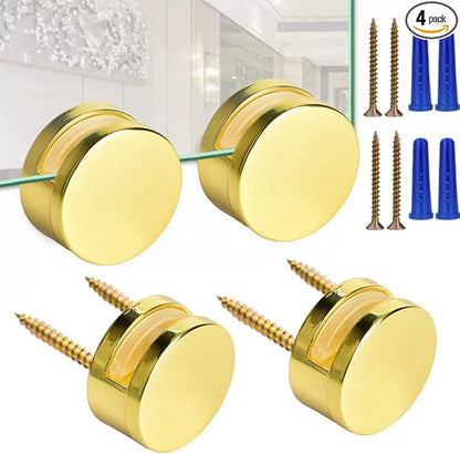 Golden Upgraded 3-5mm Frameless Mirror Mounting Hardware 4 Pack Dual-Screw Fixing Mirror Mounting Kit with Heavy Duty Long Screws and Anchors (4 Pack)