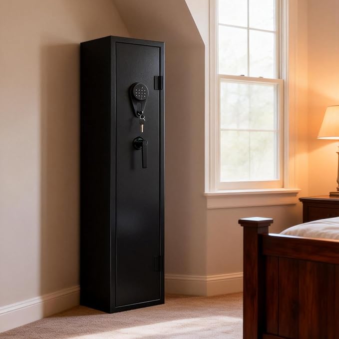 KAER 4-5 Gun Safe with Biometric Fingerprint & Digital Keypad,Gun Safe for Rifles and Pistols,Gun Cabinets for Rifles and Shotguns,Long Gun Safes,Rifle Safe with Removable Shelves