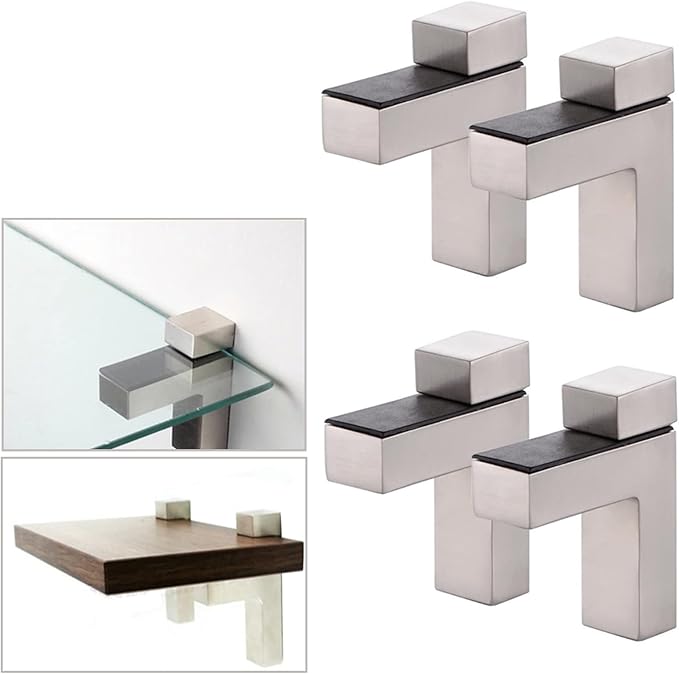 AWEN 4pcs Solid Metal Adjustable Wood/Glass Shelf Bracket Wall Mount, Brushed Nickel