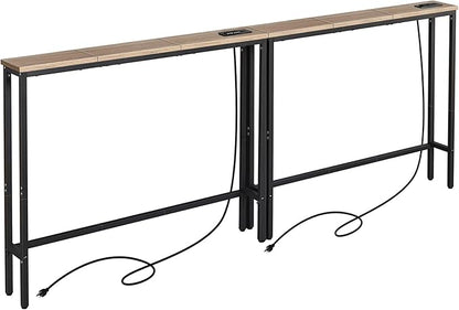 ELYKEN 2 Pack 5.9" Narrow Console Sofa Table with Power Outlets, Total 78.8” Long Behind Couch Table with Charge Station and 5.9’ Extension Cord for Living Room, 5.9" D x 78.8”W x 29.5”H, White Oak