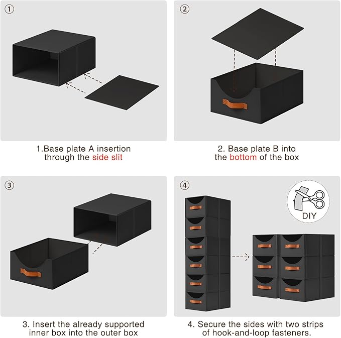 Stackable Storage Drawers - Collapsible Storage Bins with Drawers, 6 Pack Small Closet Organizer Bins, Fabric Pull Out Organizer for Bedroom, Living Room, Dorm, Black