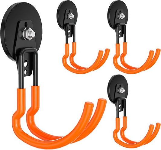 Heavy Duty Magnetic Utility Hooks ，J-Type Storage Hooks, with Anti-Slip Layer, Suitable for Metal Cabinets, Hanging Boards, Garage Shelves, Gardening Tools (Orange 4 pcs)