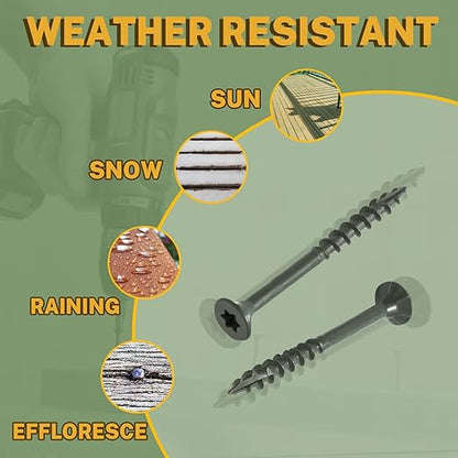 LIONMAX Deck Screws 5 Inch, Wood Screws #10 x 5, 300 PCS, Rust Resistant, Exterior Epoxy Coated, Outdoor Decking Screws, Torx/Star Drive Head Screw, T25 Star Bit Included, Green
