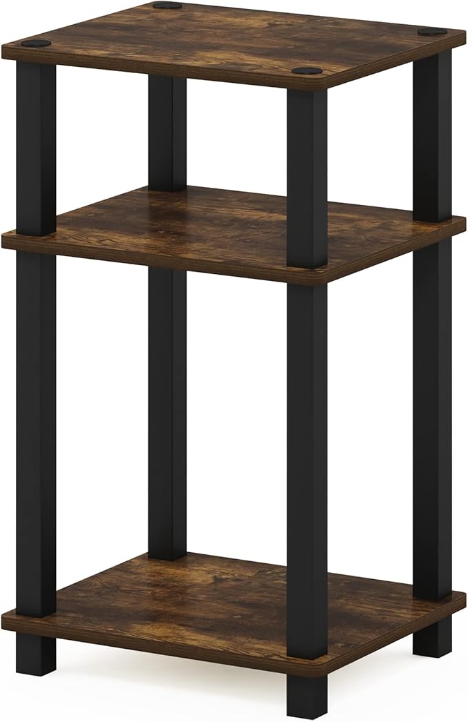 Furinno JUST Side Table, 3-Tier Open Shelf End Table, Toolless Assembly Night Stand, Bedside Table with Square Tube, for Living Room, Bedroom, Amber Pine