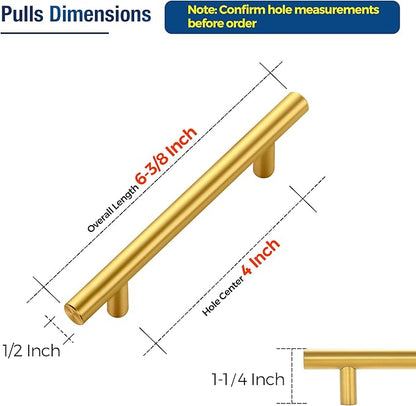 JOY DECOR 45 Pack Cabinet Handles, Gold Cabinet Pulls, 4 in Hole Center Kitchen Cabinet Handles, Stainless Steel T Bar Handles for Dresser Drawers