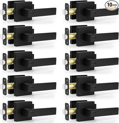 Estmoon Privacy Door Lock, 10 Pack Matte Black Keyless Door Handles Interior Heavy Duty Bed and Bath Door Lever Set, Reversible for Left/Right Handed Doors
