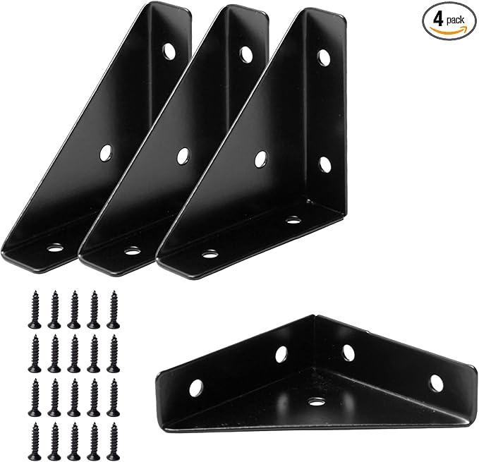 Corner Brace Brackets, 4Pcs 66mm x 66mm Corner Braces for Wood, Metal Corner Brackets, Triangle Shelf Bracket, Black Angle Bracket, Corner Desk Connector for Bed, Table, Cabinet