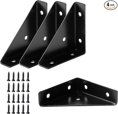 Corner Brace Brackets, 4Pcs 66mm x 66mm Corner Braces for Wood, Metal Corner Brackets, Triangle Shelf Bracket, Black Angle Bracket, Corner Desk Connector for Bed, Table, Cabinet