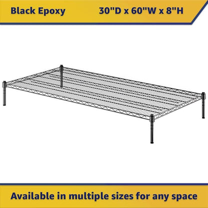 30" x 60" x 8" Black Epoxy Wire Storage Shelf, Dunnage Rack, Commercial 1 Tier Small Shelf