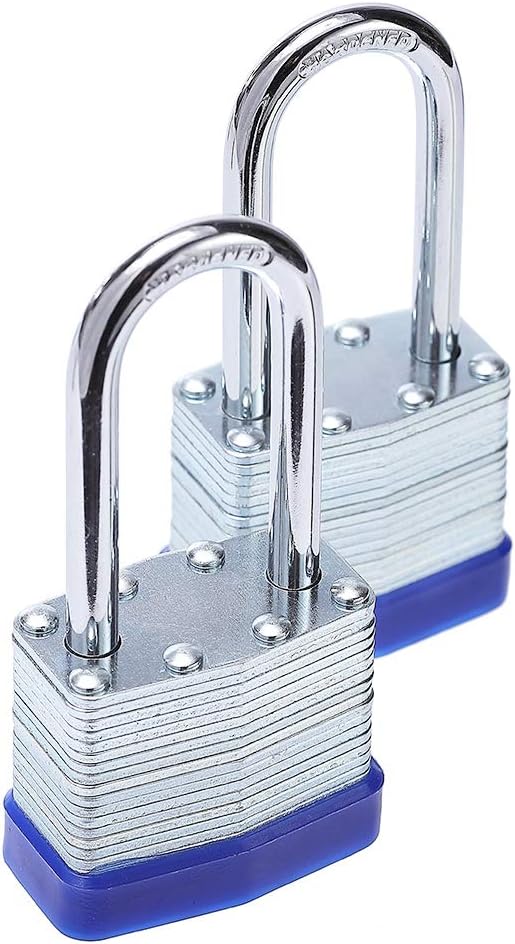 Laminated Steel Key Lock, 1-9/16 in. Wide Body, 2 Padlocks Keyed Alike,Long Shackle