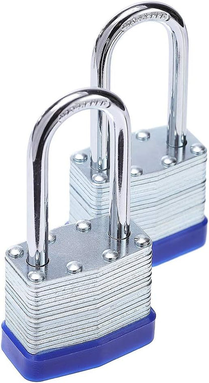Laminated Steel Key Lock, 1-9/16 in. Wide Body, 2 Padlocks Keyed Alike,Long Shackle