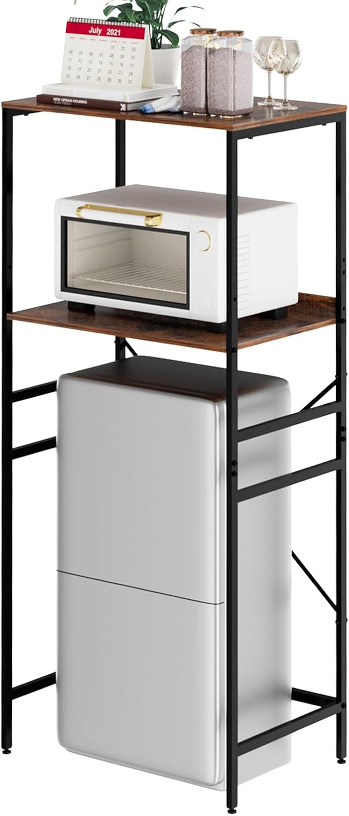 Mini Fridge Shelf Mini Fridge and Microwave Stand Over Mini Fridge Storage Rack Height Adjustable Microwave and Fridge Stand Suitable for Dorm, Kitchens, Offices, Brown