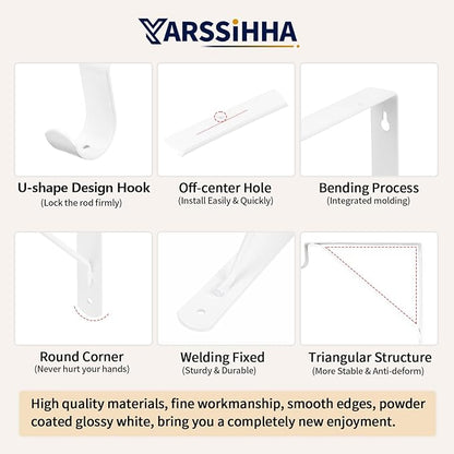 Yarssihha 6 Pack Closet Rod Bracket, 12 x 10.4 Inch Wall Mounted Closet Shelf Bracket, White Closet Rod Support Bracket with Screws