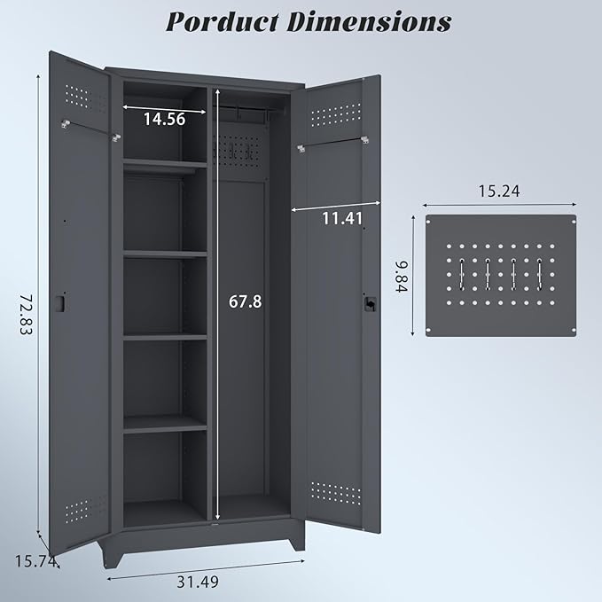 Lockable Storage Cabinet,Metal Garage Storage Cabinets with Doors,Steel Utility Closet Cabinet with Adjustable Shelves,Locking Cabinet for Home,Garage,Gray