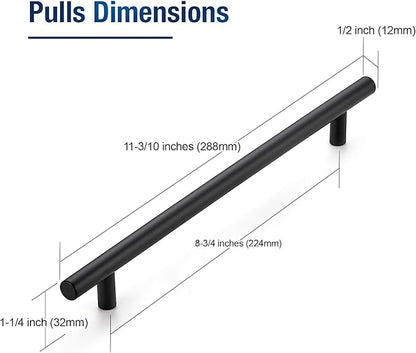5 Pack 11-3/10 Inch Cabinet Pulls Kitchen Cabinet Handles with 8-3/4 Inch Hole Center Matte Black Cabinet Hardware Stainless Steel Kitchen Drawer Pulls for Cabinets Cupboard, 224mm Hole Centers
