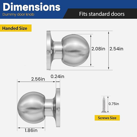 Dummy Door Knob Without Lock, Closet Door Knob 4 Pack, Individual Non-Turning Single Side Brushed Nickel